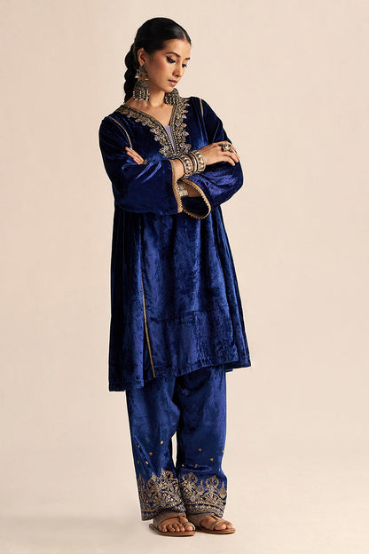 Dhiyona GF Women's Monaco-Blue Velvet Festive Co-ord Set