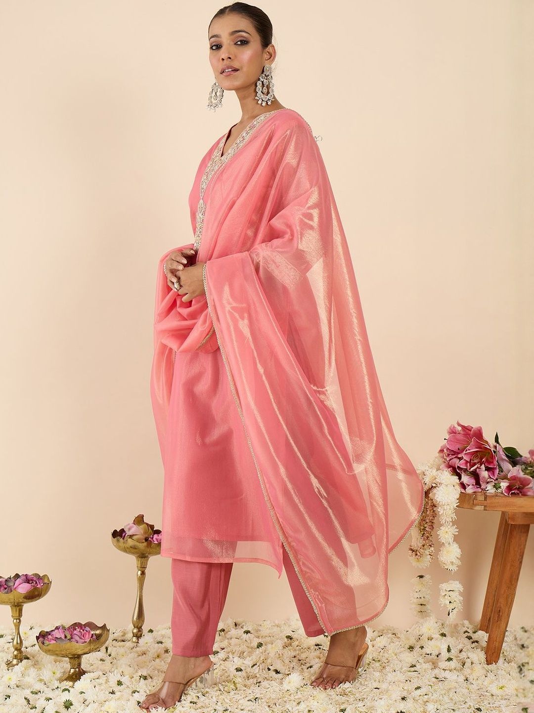 Women Ethnic Motifs Embroidered Regular Kurta with Trousers & With Dupatta