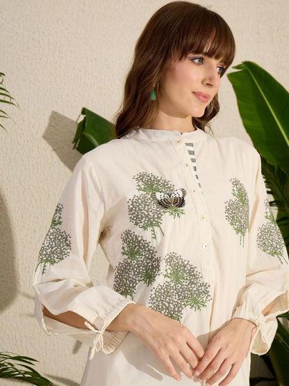 Dhiyona IE Women's Adults-Women Woven Design Embroidered Cotton Kurta with Trousers