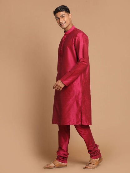 Men's Magenta Cotton Blend Straight Kurta Pyjama Set