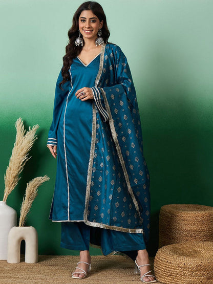 Dhiyona SN Women's Striaght Kurta With Pant & Printed Dupatta