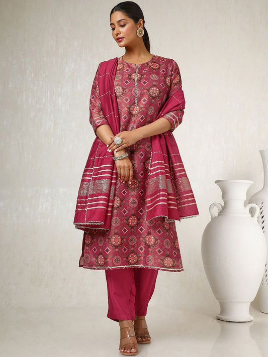 Dhiyona SO Women's Women Floral Printed Regular Gotta Patti Kurta with Trousers & With Dupatta