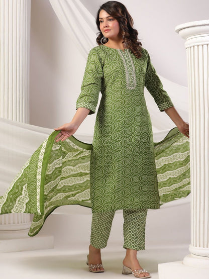 Women Ethnic Motifs Printed Regular Thread Work Pure Cotton Kurta with Trousers & With Dupatta