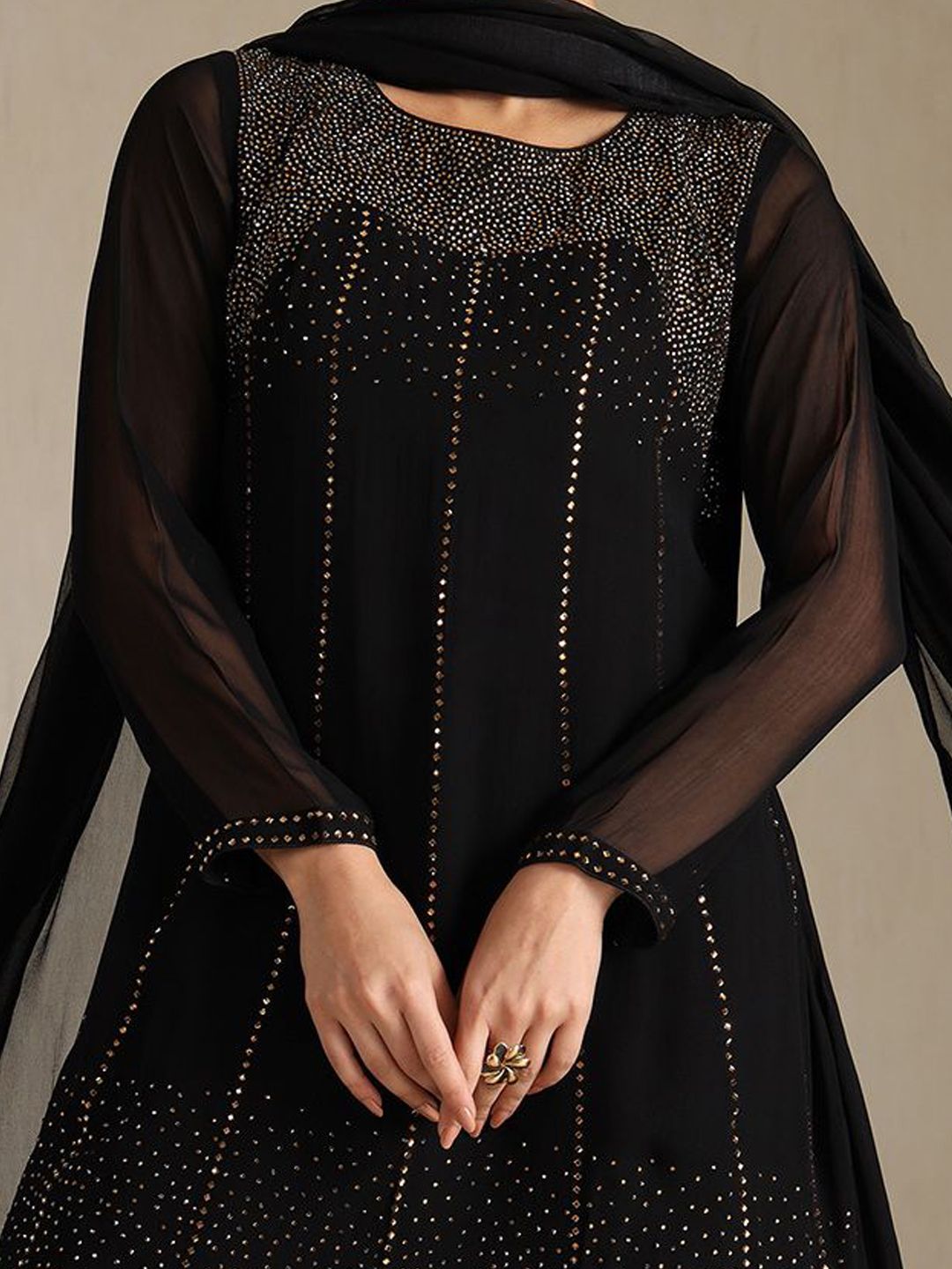 Dhiyona SO Women's Women Floral Embroidered Beads and Stones Kurta with Dhoti Pants & Dupatta