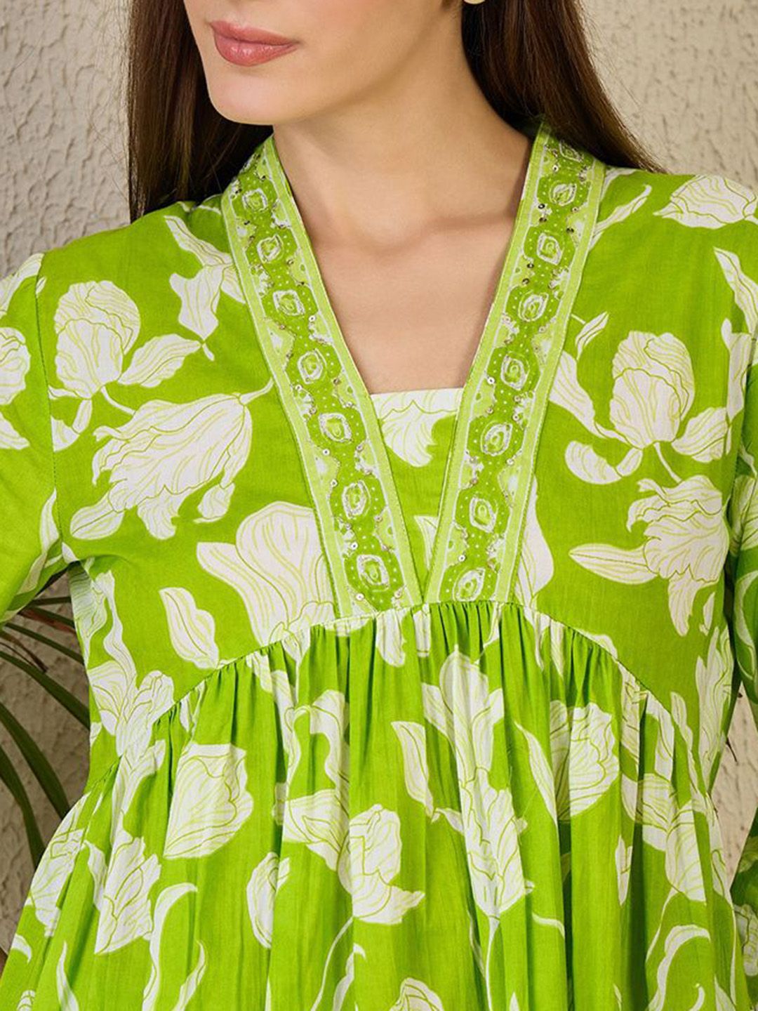 Dhiyona IE Printed V-Neck Pure Cotton Tunic With Trouser