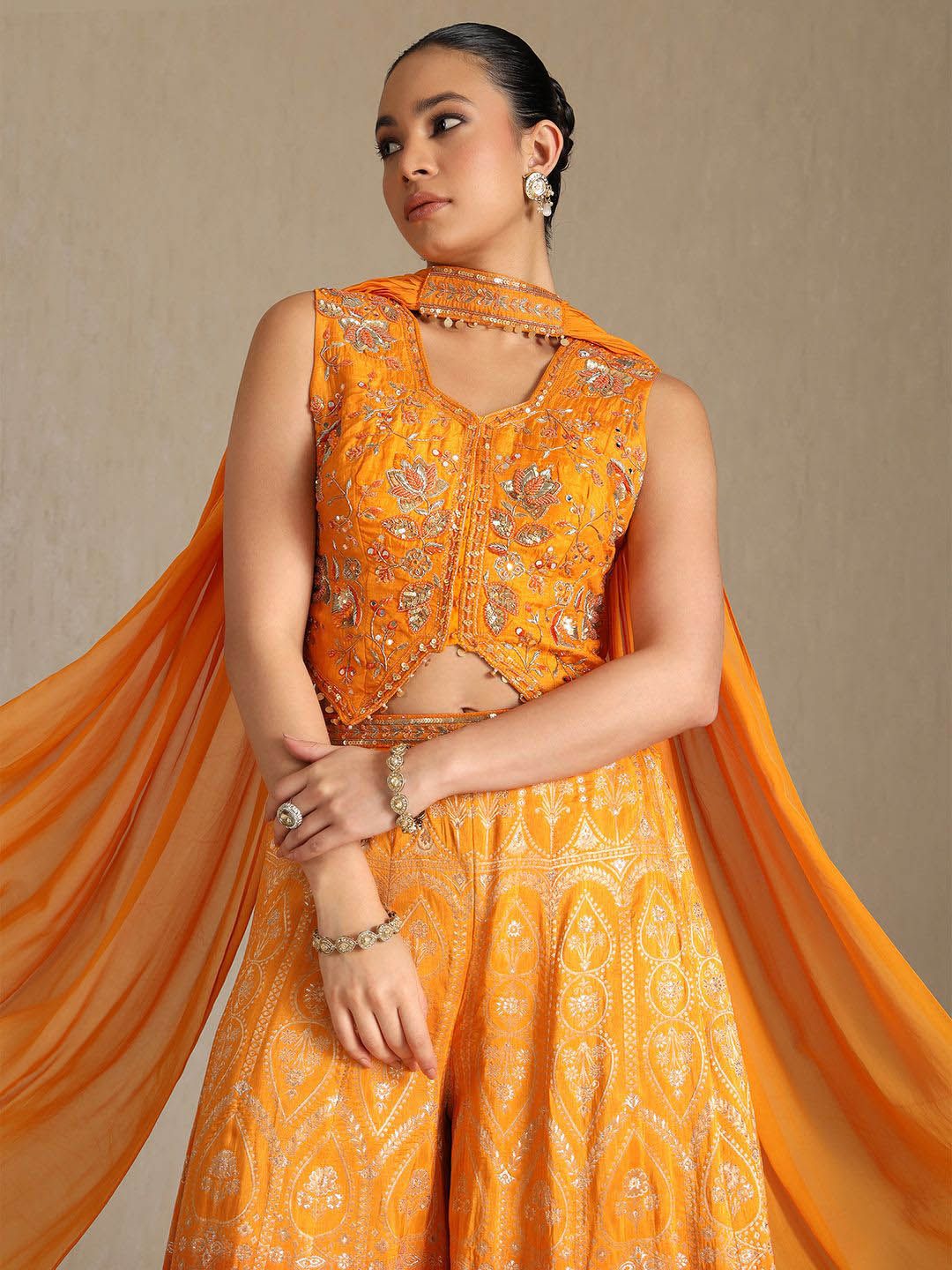 Dhiyona SO Women's Women Embroidered Crop Top Palazzos & Dupatta