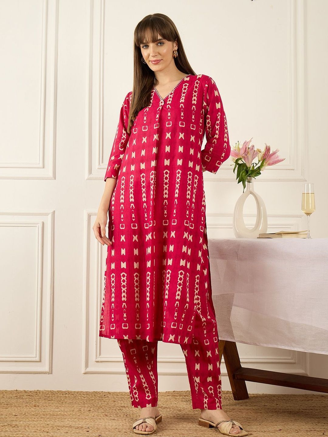 Women Printed Regular Pure Cotton Kurta with Trousers