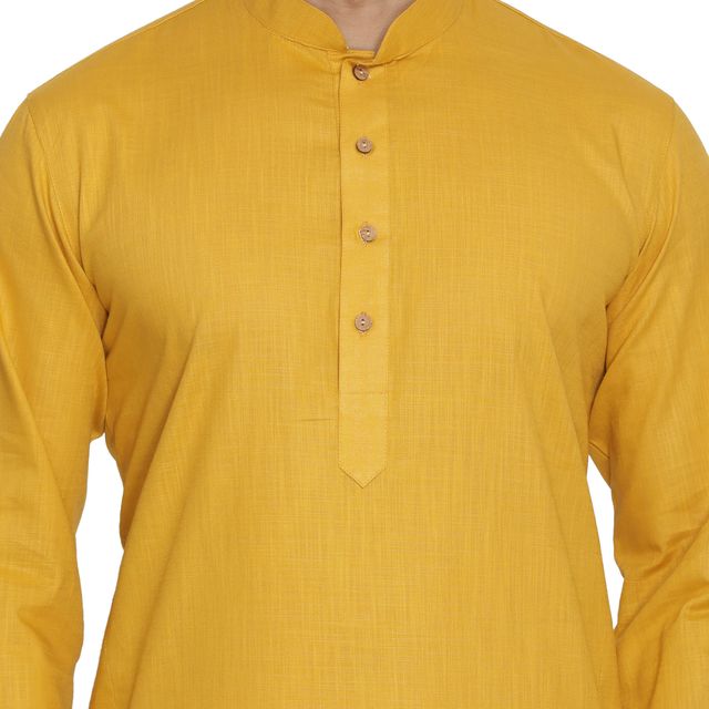 Men's Mustard Cotton Linen Straight Kurta Pyjama Set