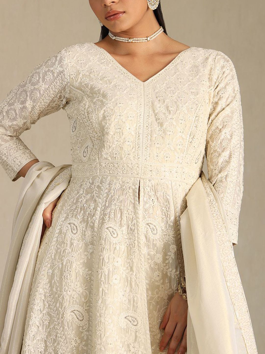 Dhiyona SO Women's Floral Embroidered Beads and Stones Anarkali Kurta with Palazzos & Dupatta