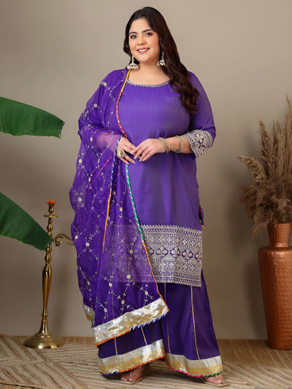 Dhiyona IN Women Plus Size Ethnic Motifs Embroidered Kurta with Sharara & Dupatta