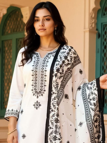 Women Embroidered Sequinned Pure Cotton Kurta with Trousers & Dupatta Kurta Sets