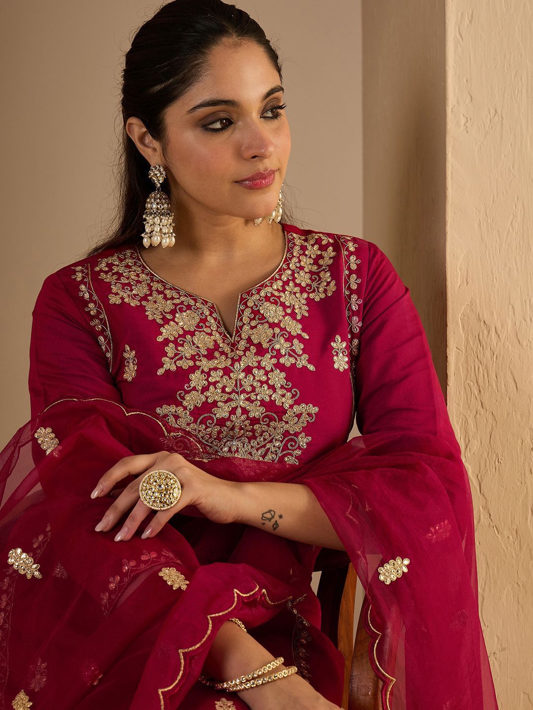 Dhiyona IE Women's Women Ethnic Motifs Printed Kurta with Trousers & Dupatta