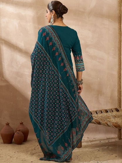 Women Ethnic Motifs Printed Regular Pure Cotton Kurta with Trousers & Dupatta