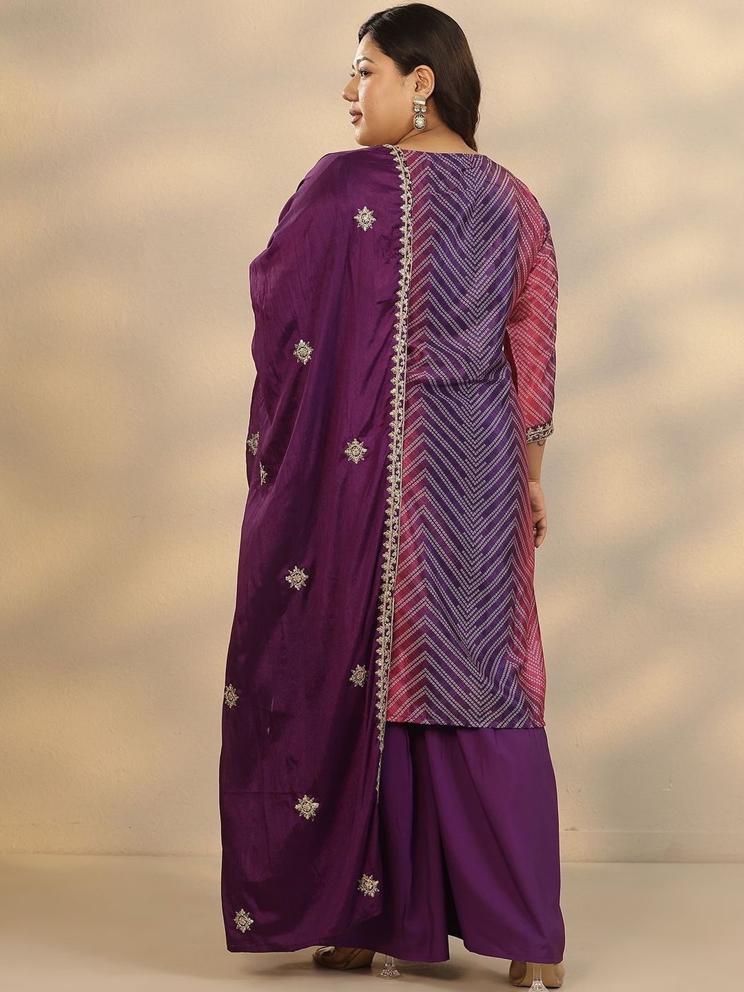Dhiyona Women's Plus Size Printed Thread Work Kurta with Sharara & Dupatta