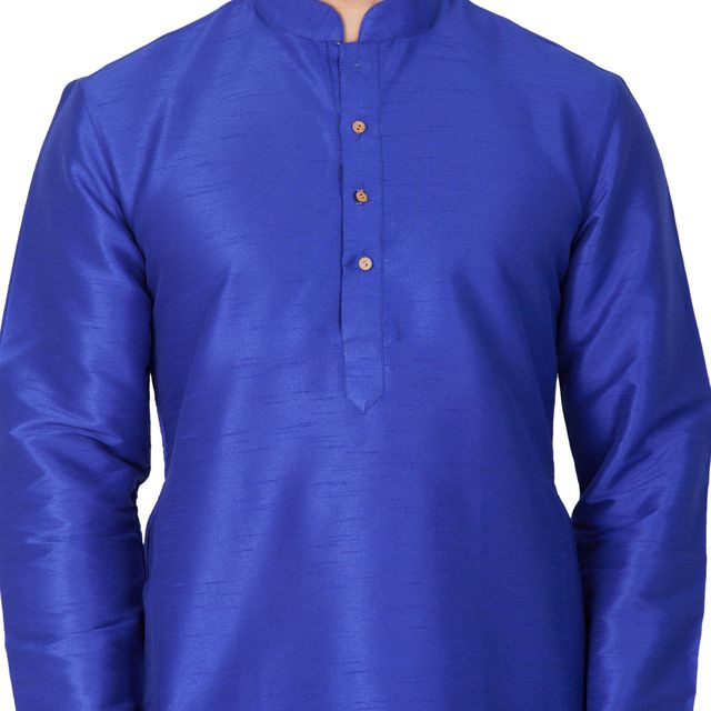 Men's Blue Silk Blend Straight Kurta Pyjama Set