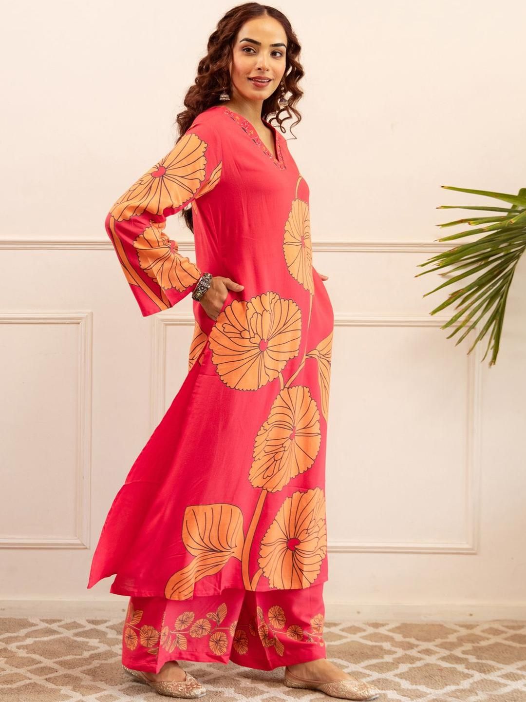 Women Floral Printed A-Line Kurta with Palazzos