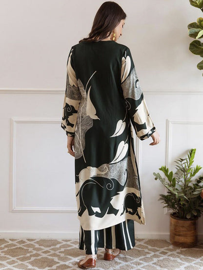 Dhiyona IE Printed Beads and Stones A-Line Kurta with Palazzos