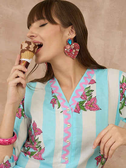 Women Floral Printed Regular Pure Cotton Kurta with Trousers