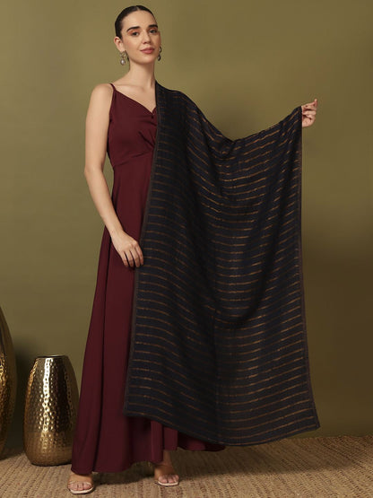 Dhiyona PA Striped Woven Design Reversible Sunehri Shawl