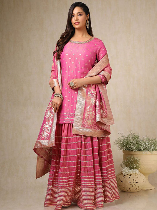 Dhiyona SO Women's Women Floral Regular Beads and Stones Kurta with Skirt & With Dupatta