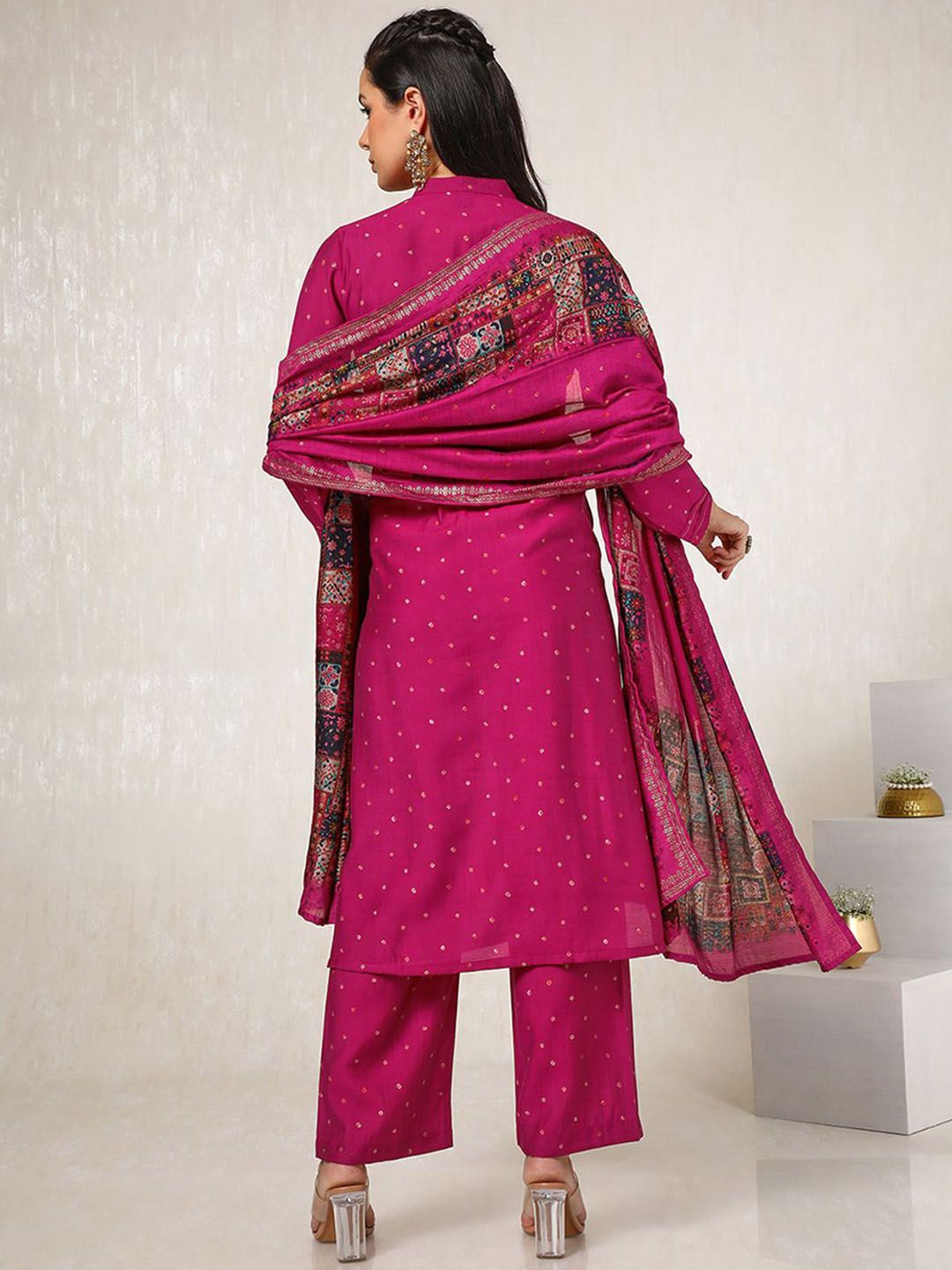 Dhiyona SO Women's Geometric Printed Straight Kurta with Palazzos & Dupatta