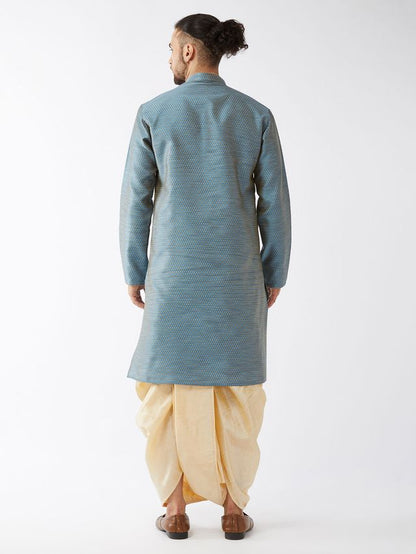 Men's Aqua Silk Blend Straight Kurta and Dhoti Set