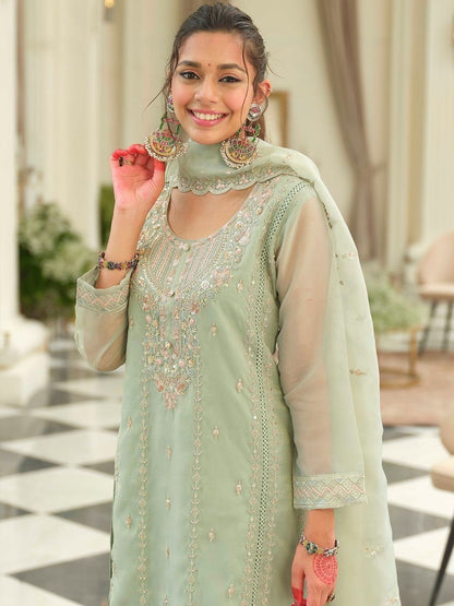 Ethnic Motifs Embroidered Sequinned Kurta With Trousers & Dupatta
