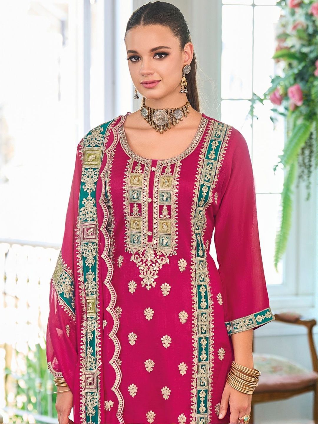 Women Ethnic Motifs Embroidered Kurta with Trousers & Dupatta