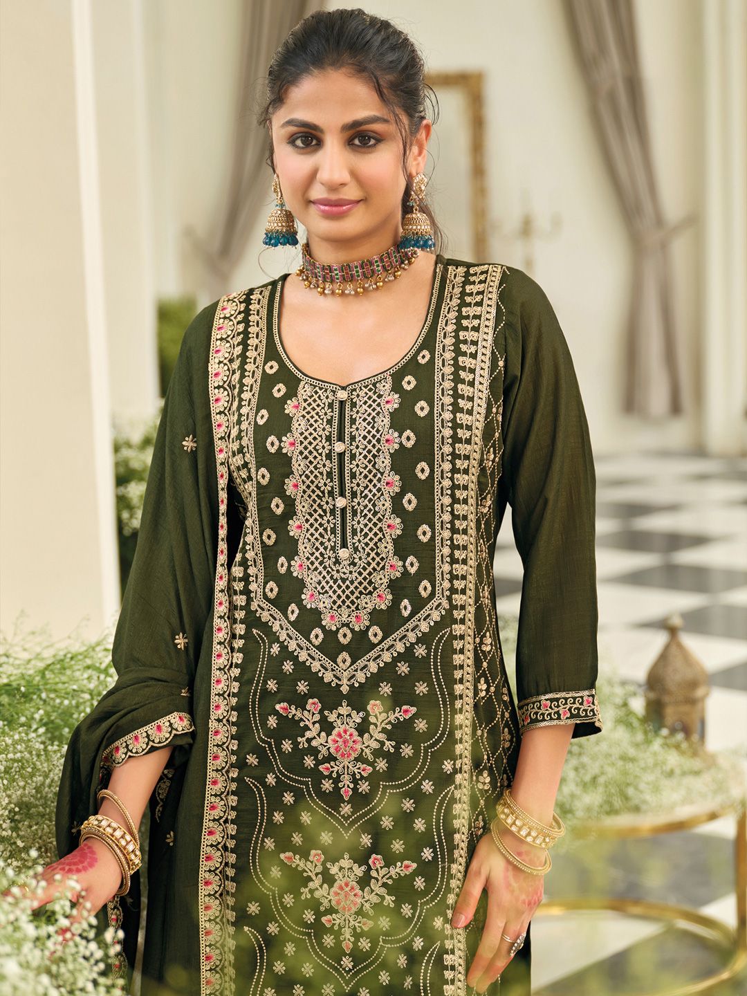 Women Ethnic Motifs Embroidered Kurta with Palazzo & Dupatta