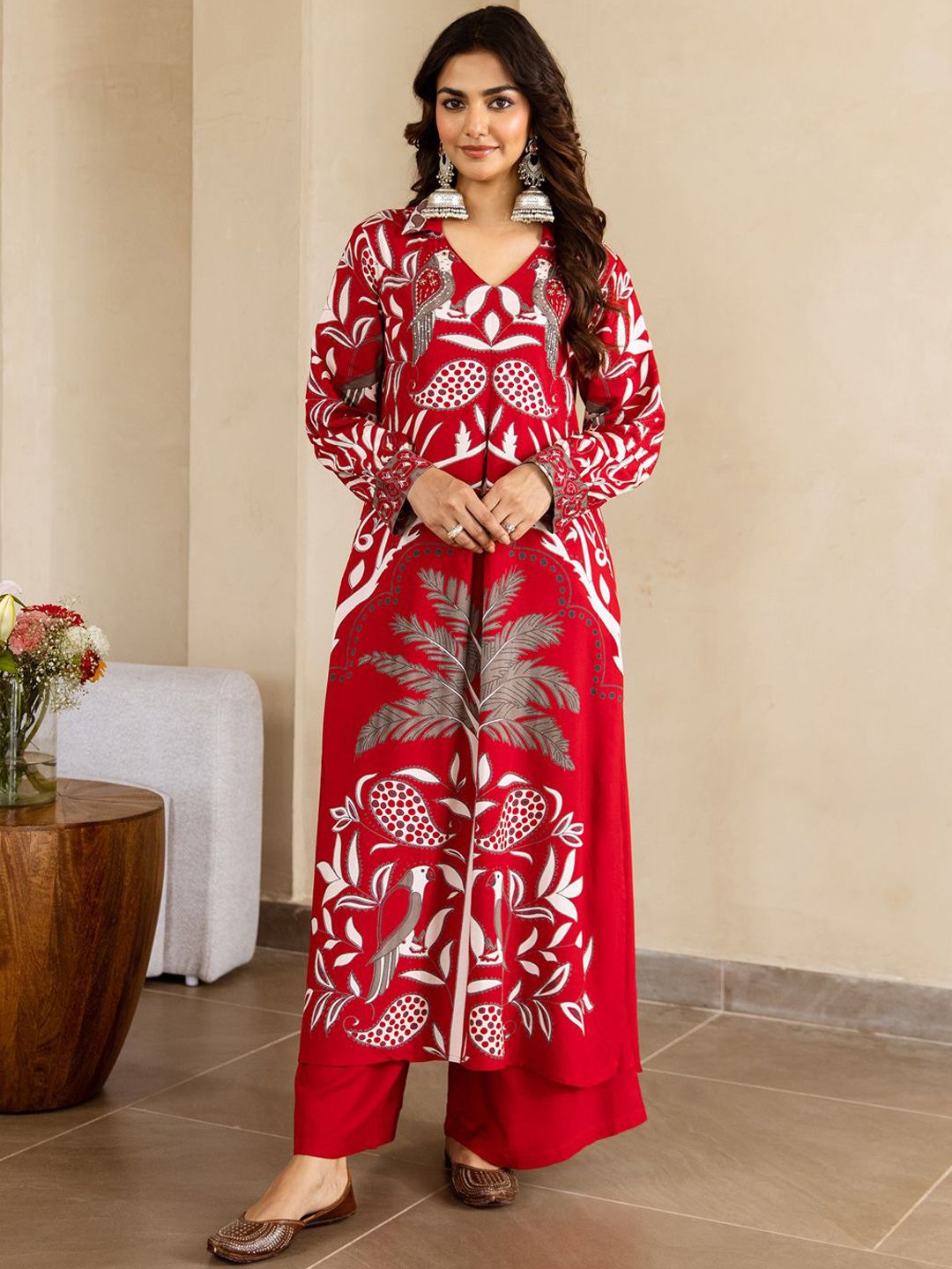 Dhiyona IE Printed V Neck Top With Trousers