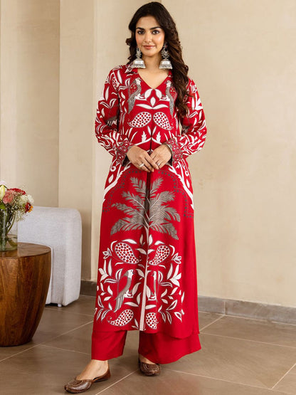 Dhiyona IE Printed V Neck Top With Trousers