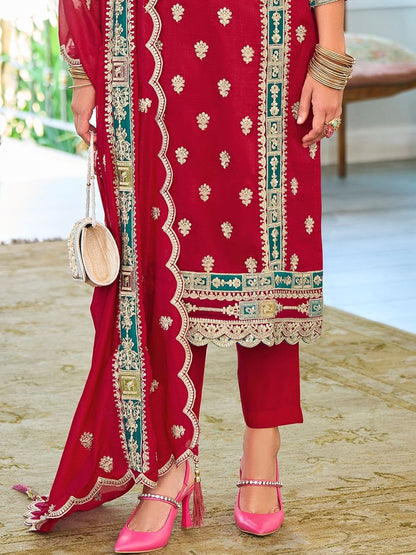 Ethnic Motifs Embroidered Sequinned Kurta with Trousers & With Dupatta