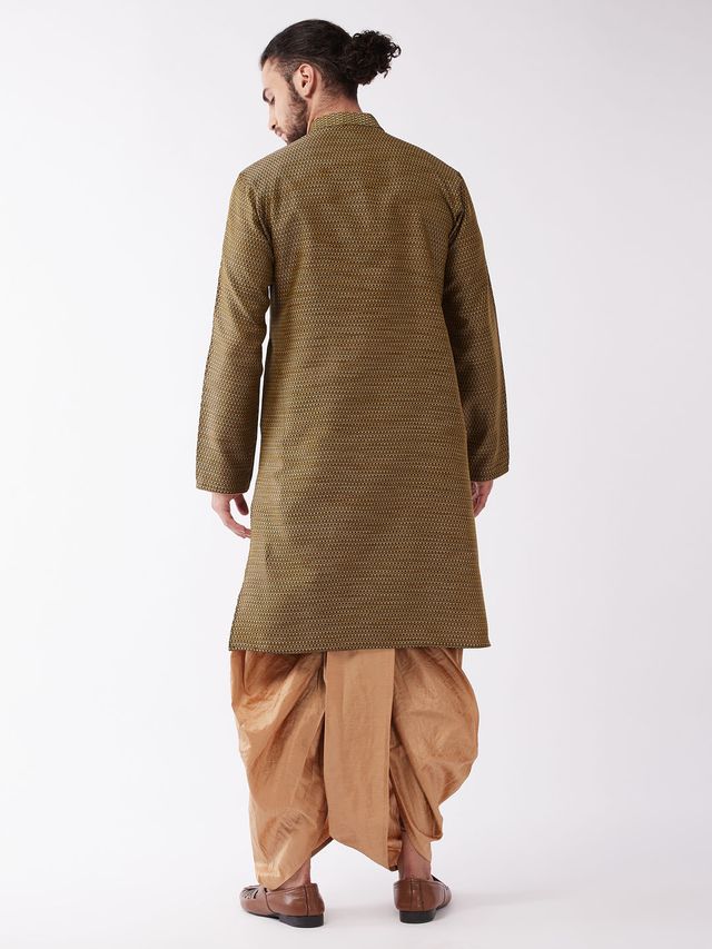 Men's Black Silk Blend Straight Kurta and Dhoti Set
