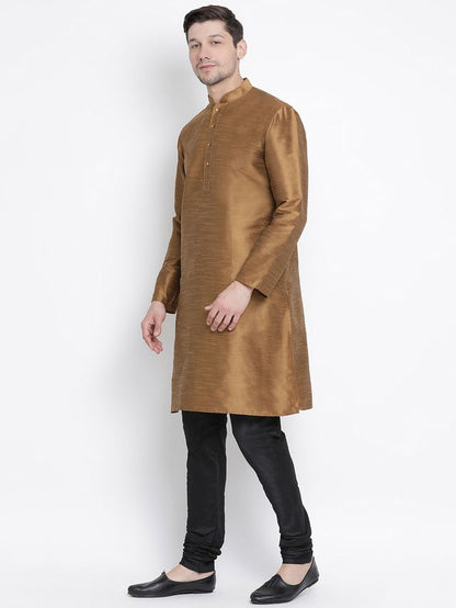 Men's Coffee Silk Blend Straight Kurta Pyjama Set