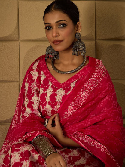 Dhiyona IE Paisley Printed V-Neck Regular Pure Cotton Kurta With Trouser With Dupatta