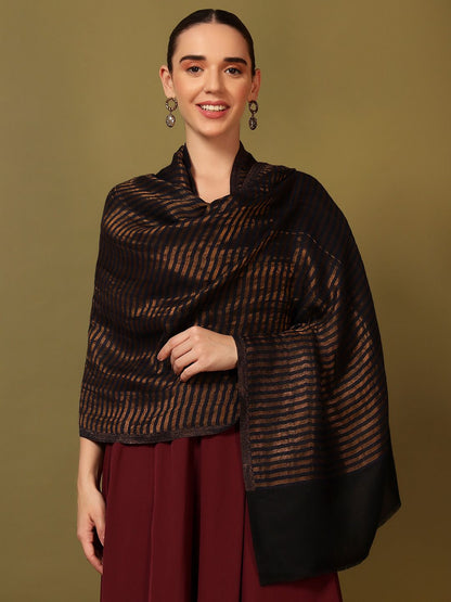 Dhiyona PA Striped Woven Design Woollen Reversible Shawl