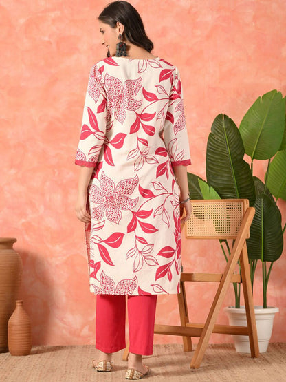 Dhiyona SN Women's Floral Printed Cotton Kurta with Trousers