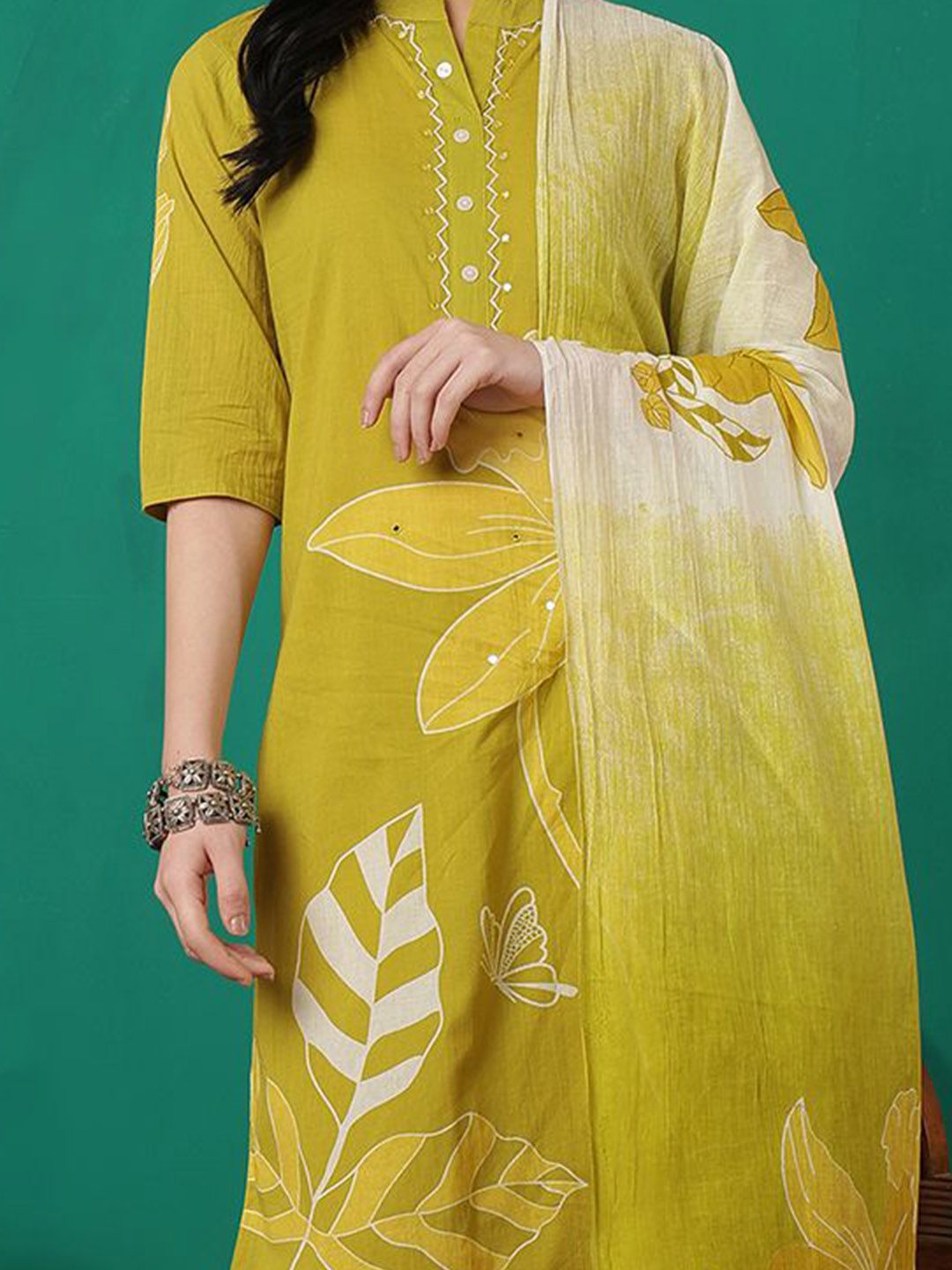 Dhiyona SN Women's Printed Pure Cotton Straight Kurta & Trouser With Dupatta