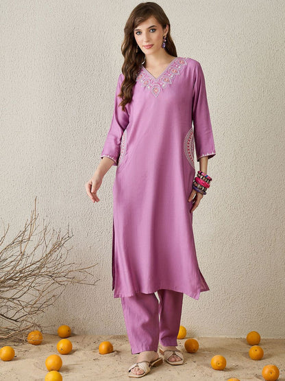 Dhiyona IE Embroidered V-Neck Tunic With Trouser