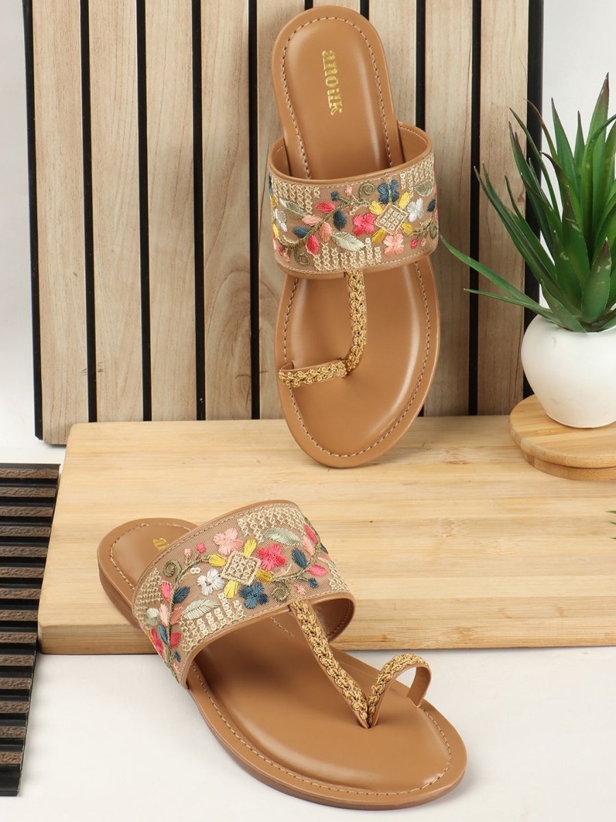Dhiyona AK Women Ethnic Open Toe Flats with Embroidered