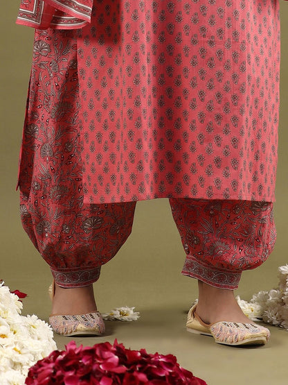 Dhiyona IE Women Ethnic Motifs Printed Regular Pure Cotton Kurta with Salwar & With Dupatta