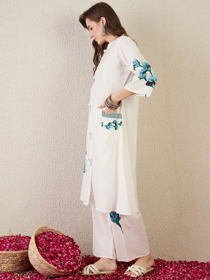 Dhiyona IE Printed Pure Cotton Straight Tunic With Trousers Co-Ords