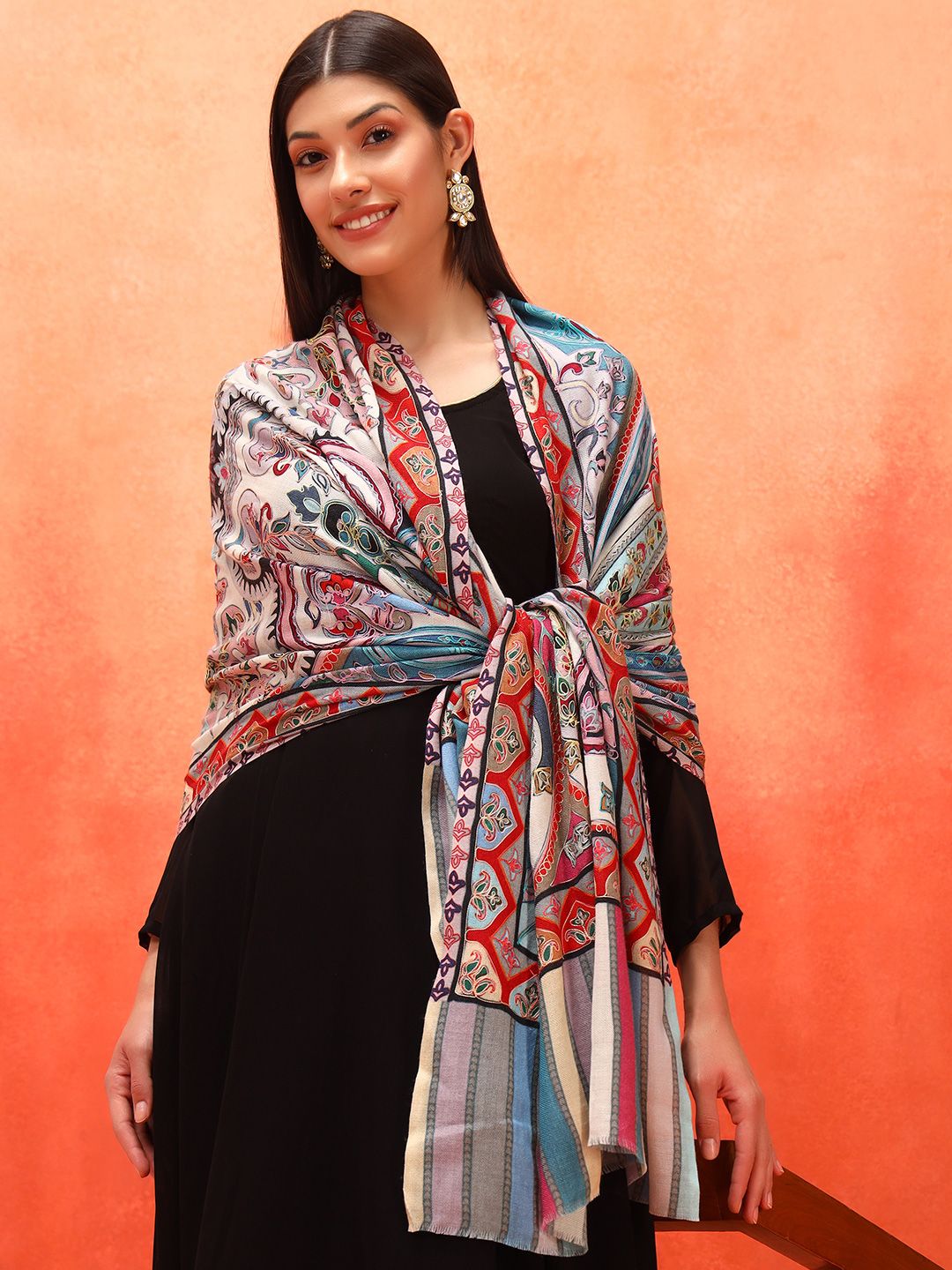 Dhiyona PA Ethnic Motifs Embroidered Shawl