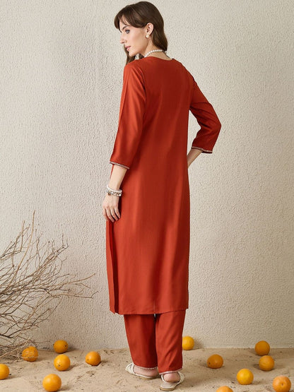 Women Ethnic Motifs Embroidered Pleated Thread Work Kurta with Trousers