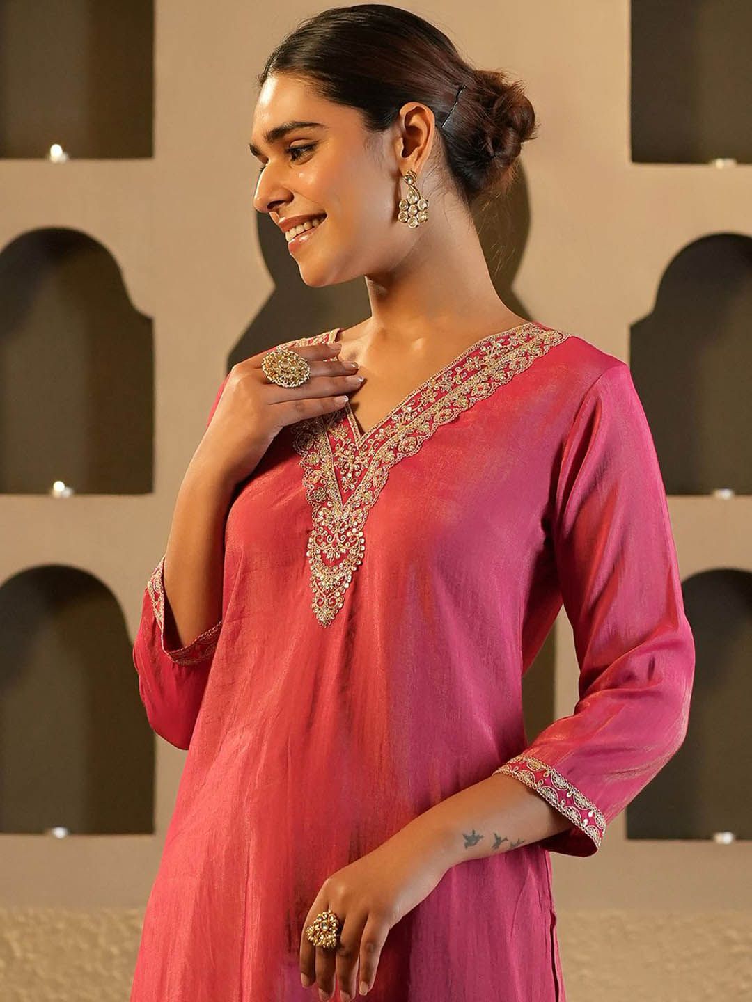 Women Ethnic Motifs Embroidered Regular Kurta with Trousers