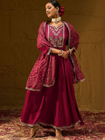 Women Ethnic Motifs Embroidered Panelled Thread Work Kurta with Trousers & With Dupatta