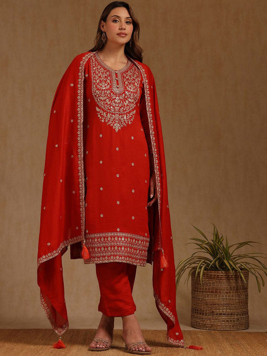 Dhiyona SO Women's Women Ethnic Motifs Embroidered Beads and Stones Kurta & Trousers With Dupatta