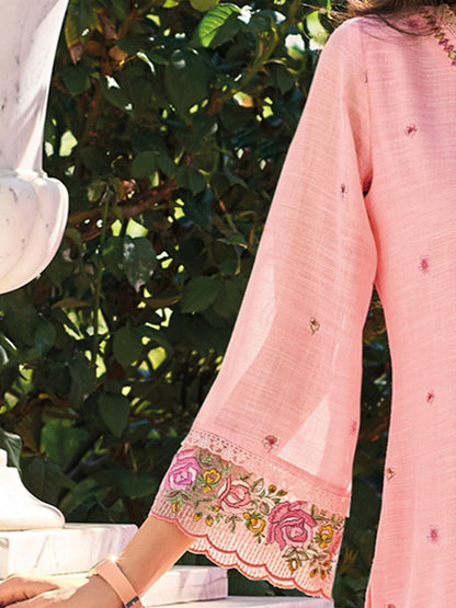Women Floral Embroidered Thread Work Linen Kurta with Trousers & With Dupatta