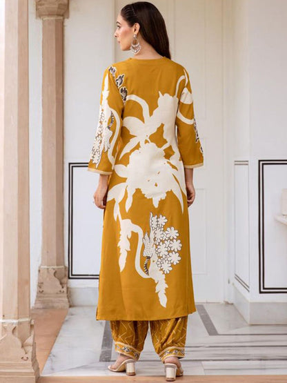 Floral Printed Sequinned Kurta With Salwar