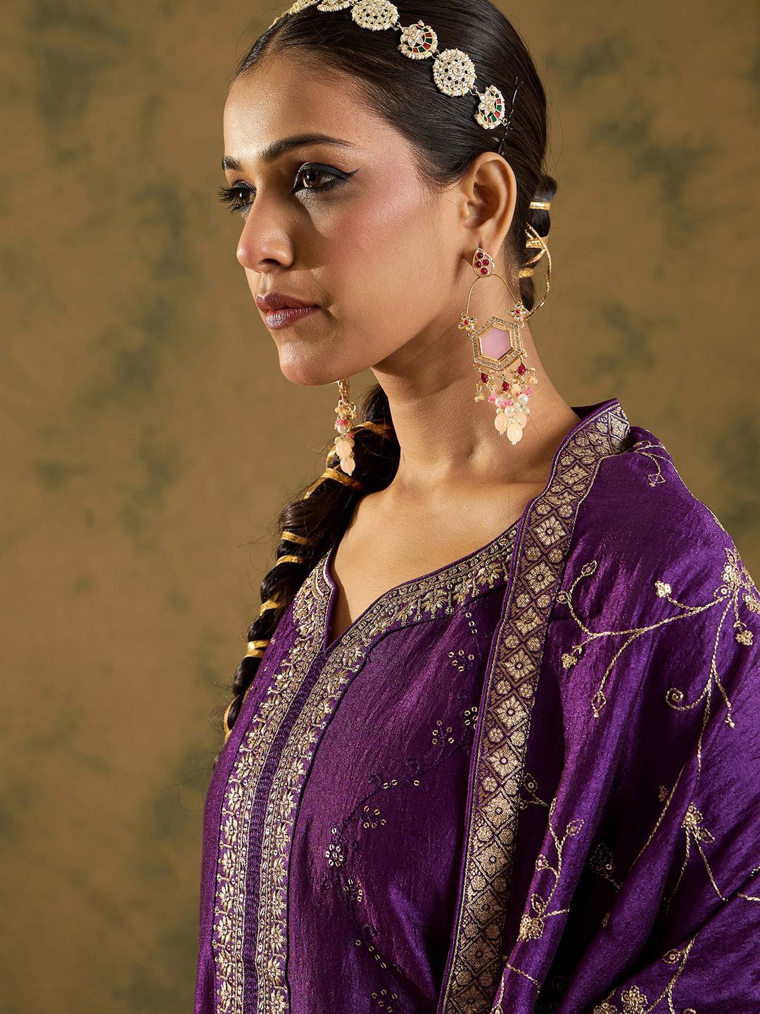 Dhiyona IE Floral Embroidered Sequinned Straight Kurta with Trousers & Dupatta